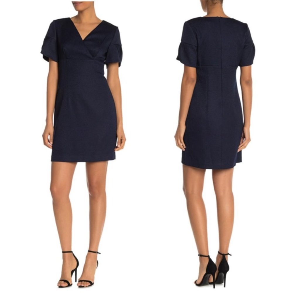 Trina Turk Navy Blue Textured Freedom Tulip Sheath Dress Size 6